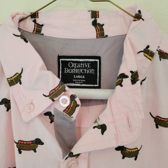 NWT Light Pink Mens Large Dashsund Botton Down Shirt - Picture 2 of 7